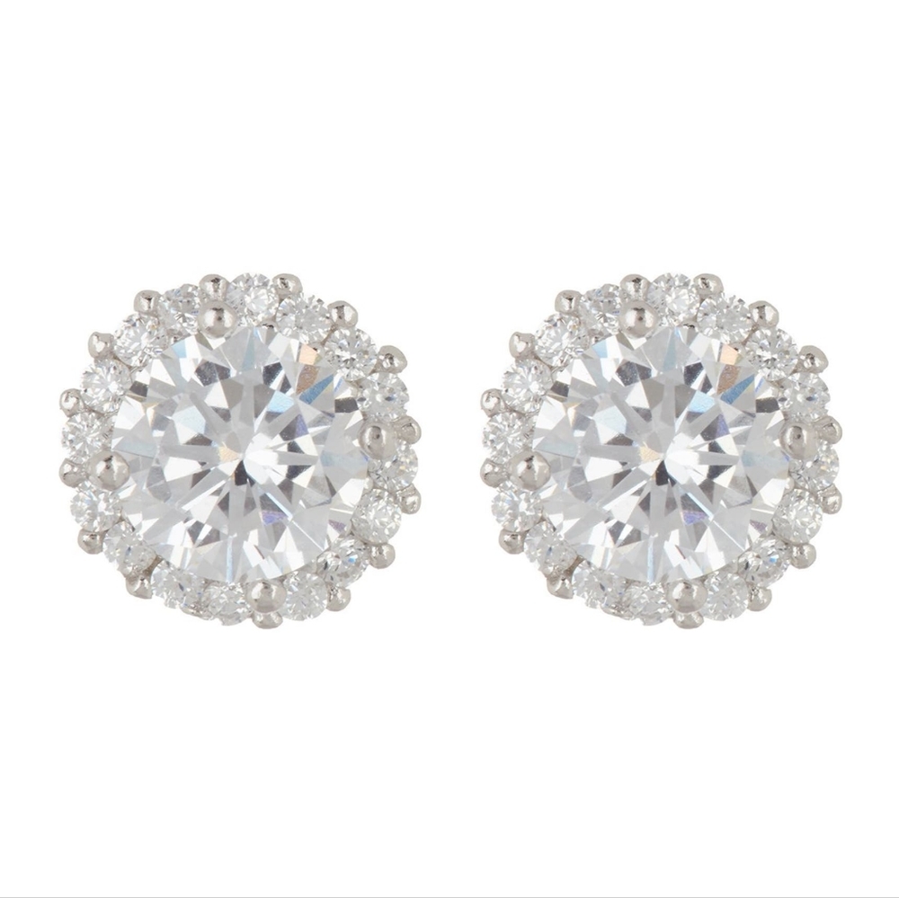 Adornia Swarovski Crystal Halo Stud Earrings White Rhodium Plated 7mm NWT